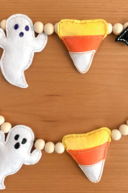 DIBY Club Halloween Garland. Features pumpkin, ghost, candy corn, and bat shapes. 