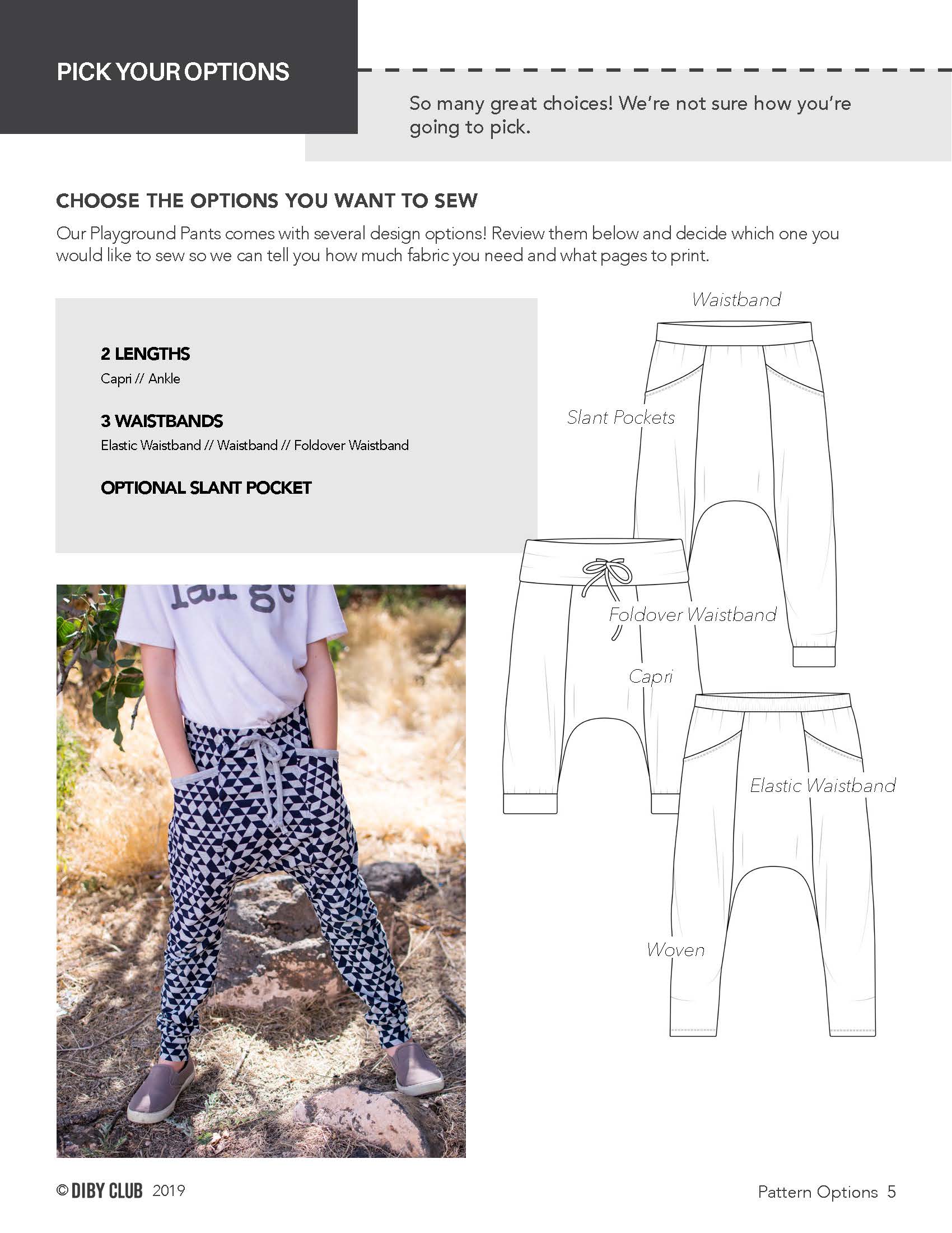 Playground Pants Pattern Options. 