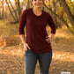 Women's ABB Tee with 3/4 length sleeves and crew neck. 