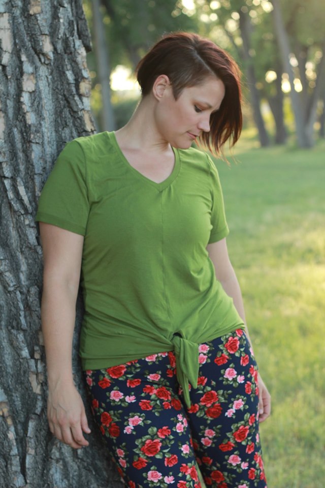 The Harriet featuring a shirt length bodice, v-neck, and short sleeves. 