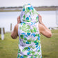 The Babe Hoodie pattern with no sleeves, hood, and full zip. Back view. 