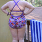 Back view of the Annette in plus size featuring a colorful design and cross-x straps. 