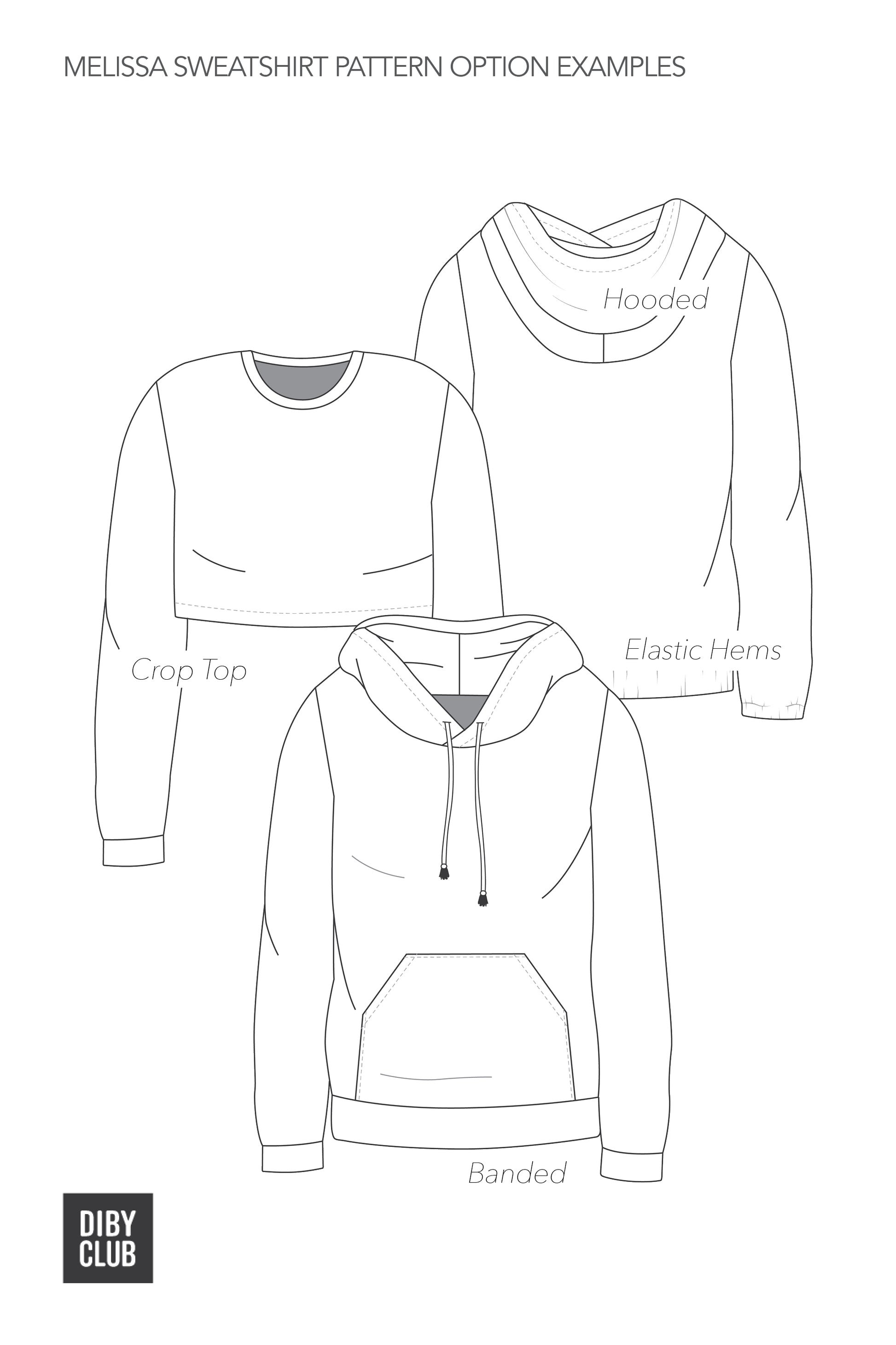 The Melissa Sweatshirt Pattern Options. 