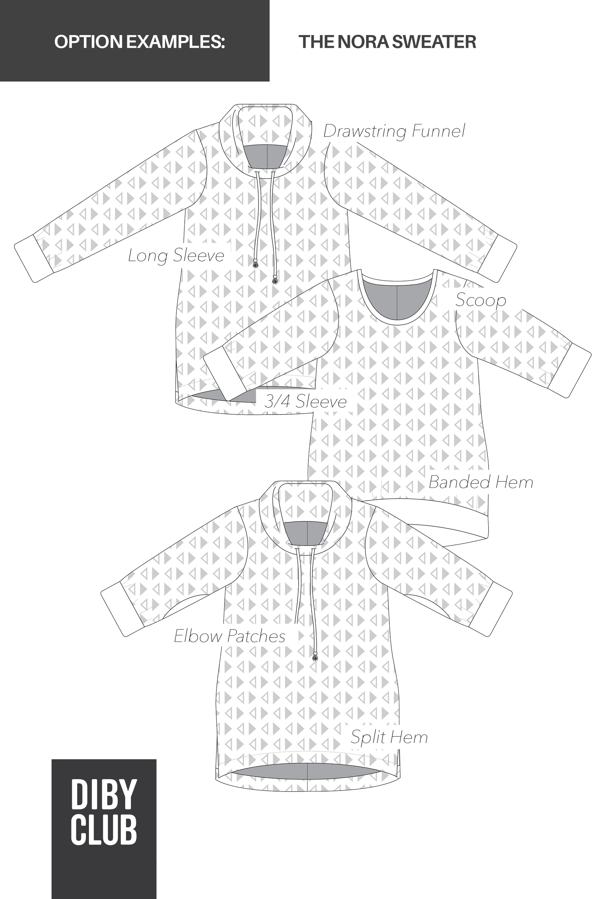 The Nora Sweater Pattern Options.