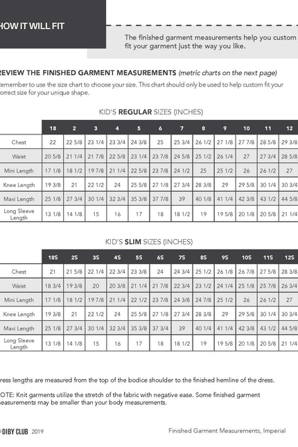 Imperial measurements for final garment fit. 
