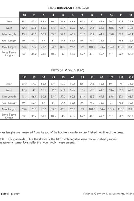 Metric measurements for final garment fit. 